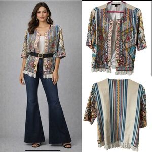 Indigo Moon full front beaded blazer with a ruffle hem size‎ small bohemian,